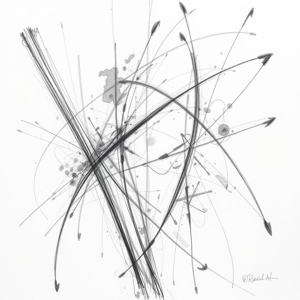 Abstract pencil drawing showing expressive lines and textures