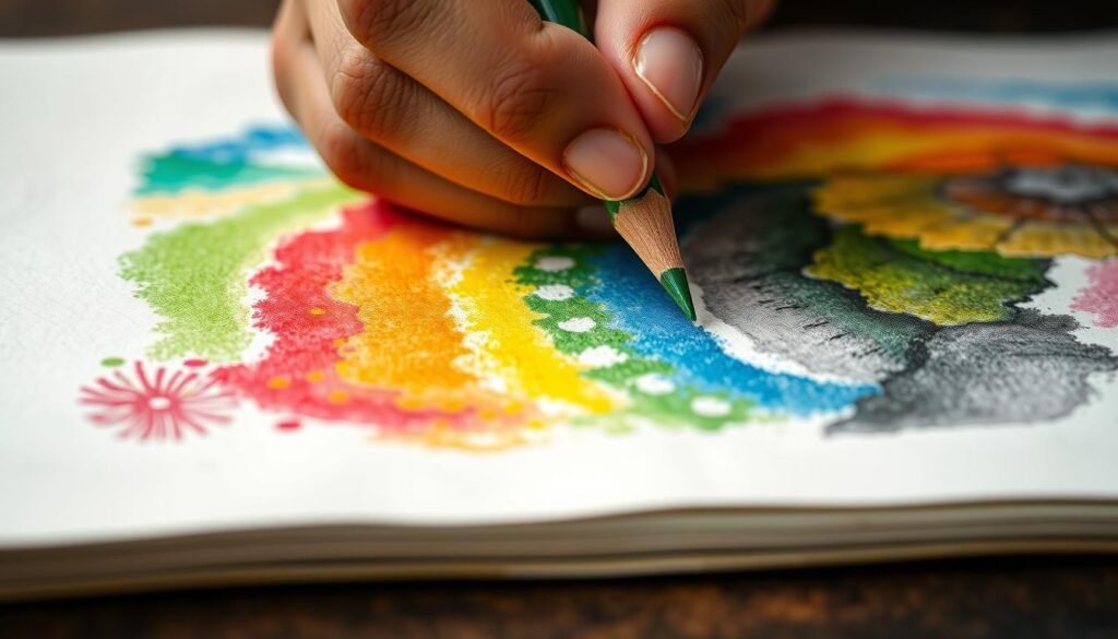 Artist demonstrating layering and blending techniques with pastel pencils