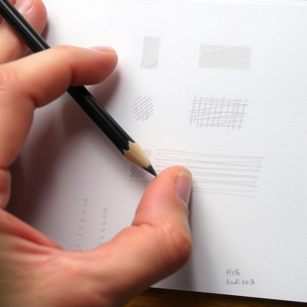 Close-up of hand demonstrating pencil shading techniques