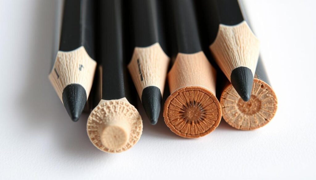 Cross-section of traditional graphite pencils showing different hardness grades