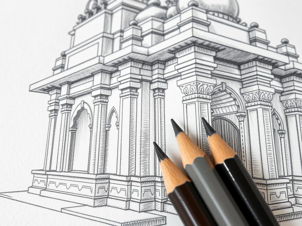 Detailed architectural drawing created with traditional graphite pencils