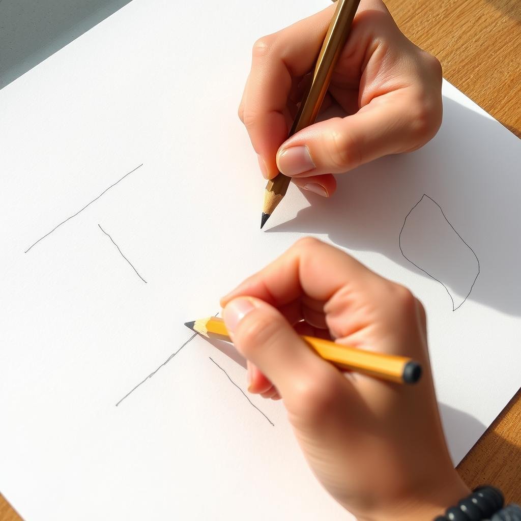 Hand practicing line control exercises with sketch pencil