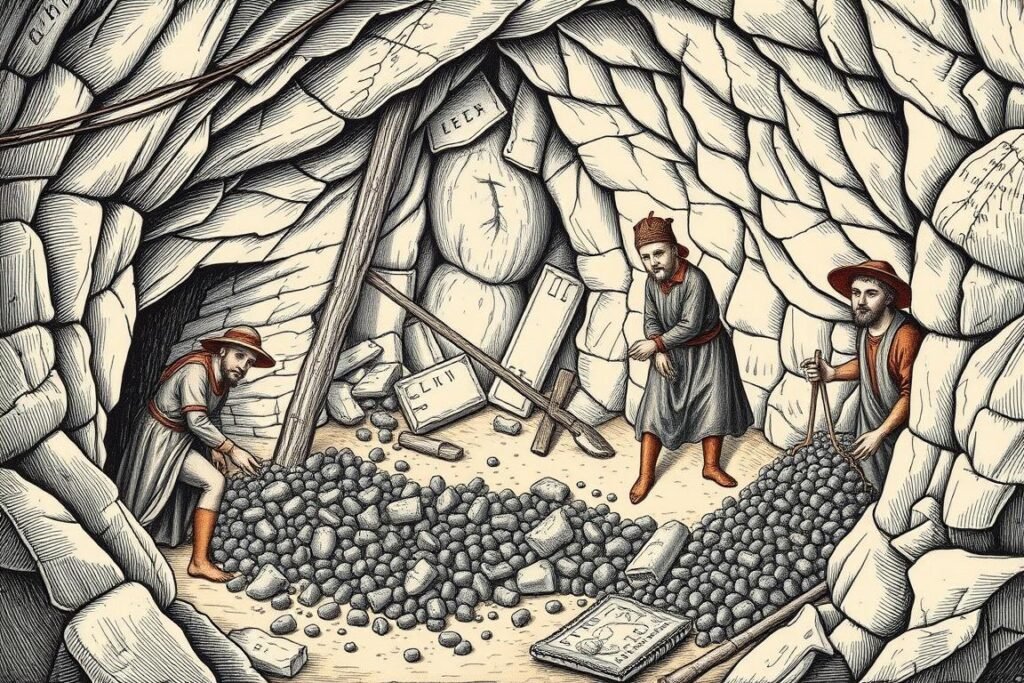 Illustration of the Borrowdale graphite mine in Cumbria, England