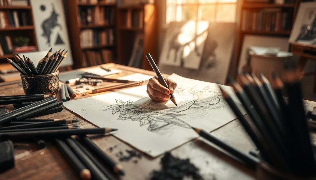 charcoal pencil composition