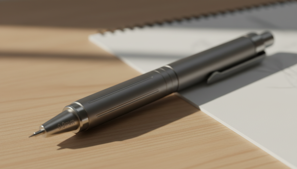 mechanical pencil specifications showing tip size and body design