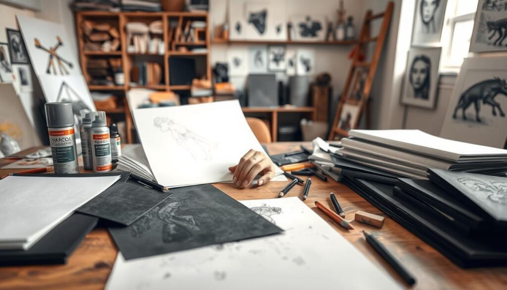 selecting paper and fixative for charcoal drawing