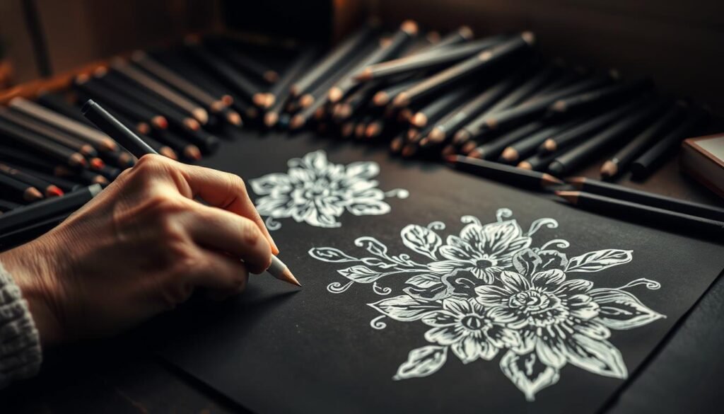 white charcoal black paper technique