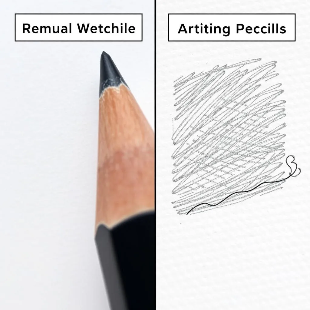 Close-up comparison of marks made by regular pencils versus artist-grade sketching pencils