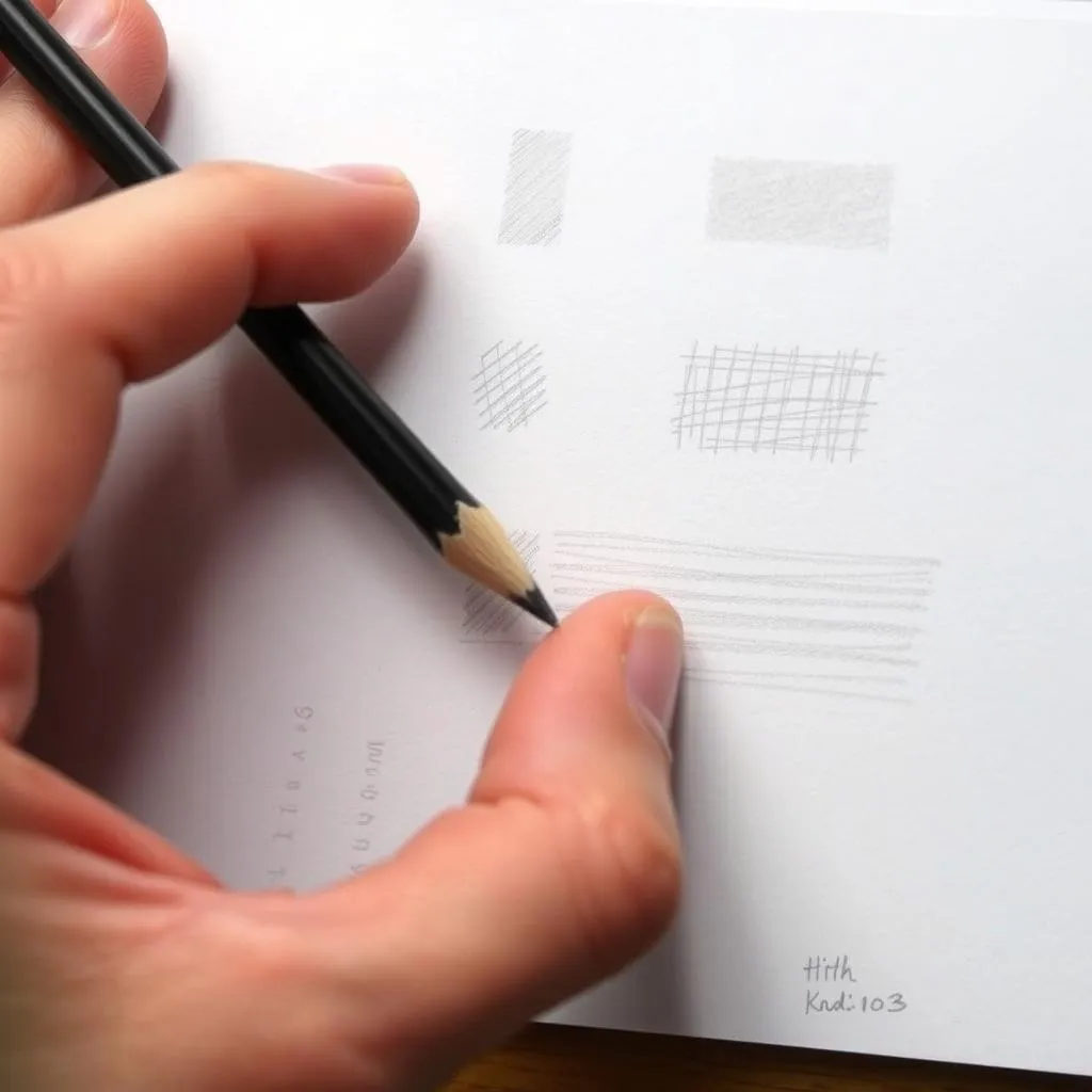 Close-up of hand demonstrating pencil shading techniques