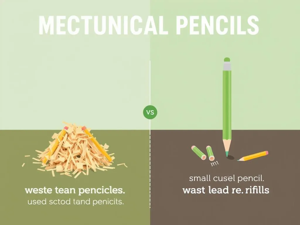 Comparison showing environmental impact of mechanical pencils versus traditional wooden pencils