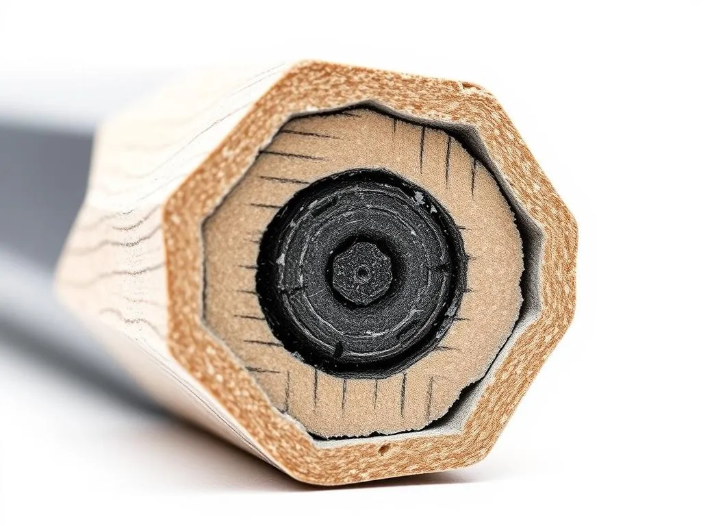 Cross-section of a sketch pencil showing graphite core