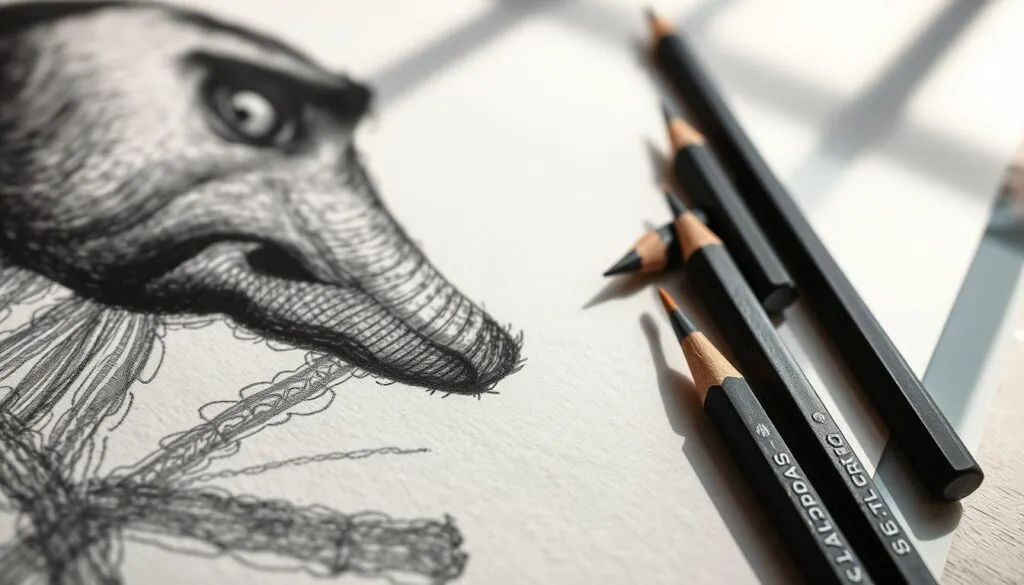 Deepest black tones from charcoal pencils on paper