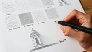 Demonstration of various shading techniques with traditional graphite pencils