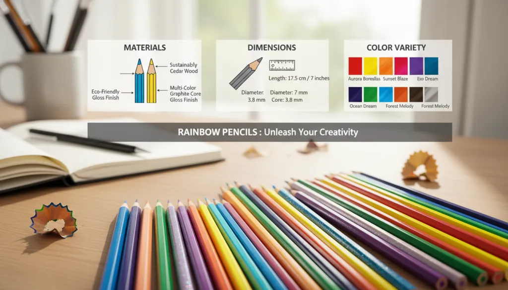 Detailed product specifications for rainbow pencils