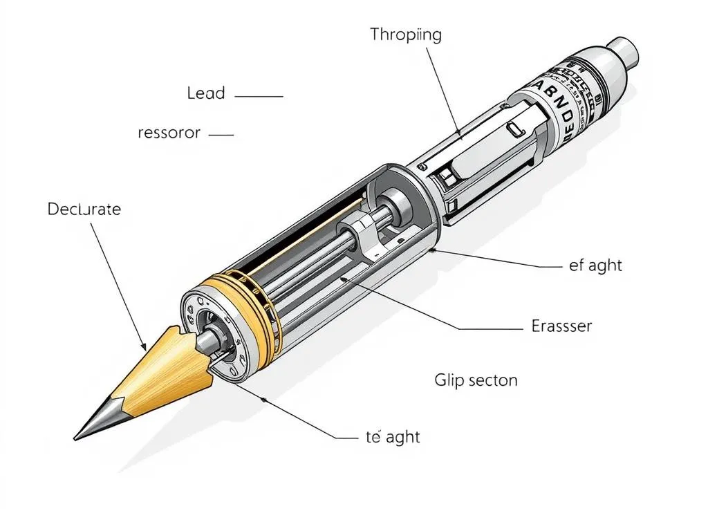 Diagram showing the internal components of a mechanical pencil with labeled parts