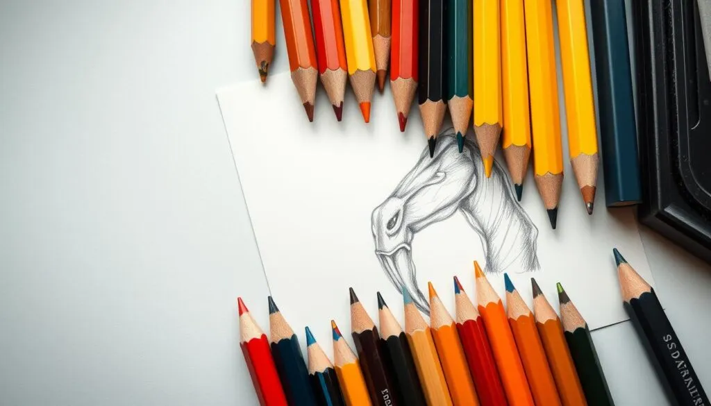 Inspiring collection of sketch pencils with completed artwork