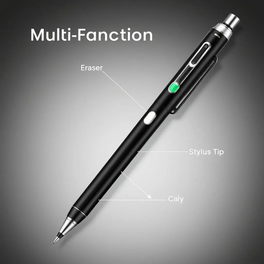 Multi-function mechanical pencil with additional features like erasers and stylus tips