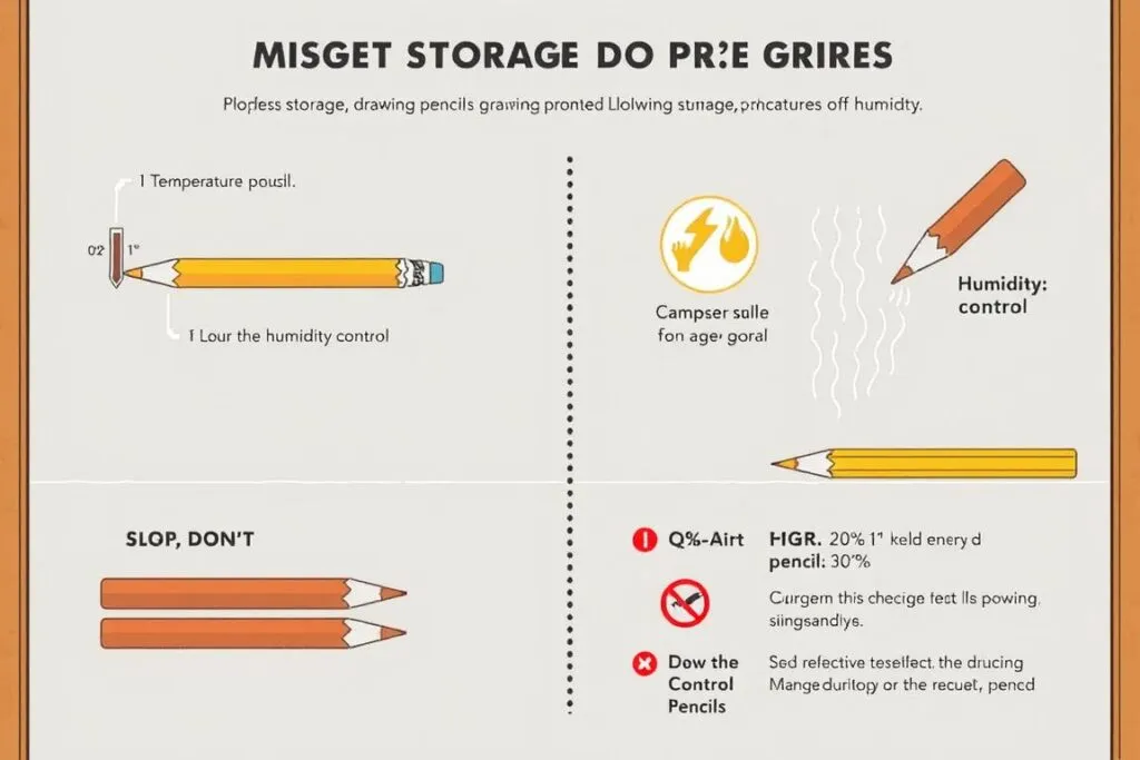 Proper storage conditions for drawing pencils showing temperature and humidity control