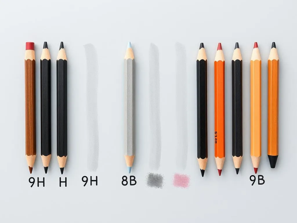 Set of traditional graphite pencils with different hardness grades from 9H to 9B