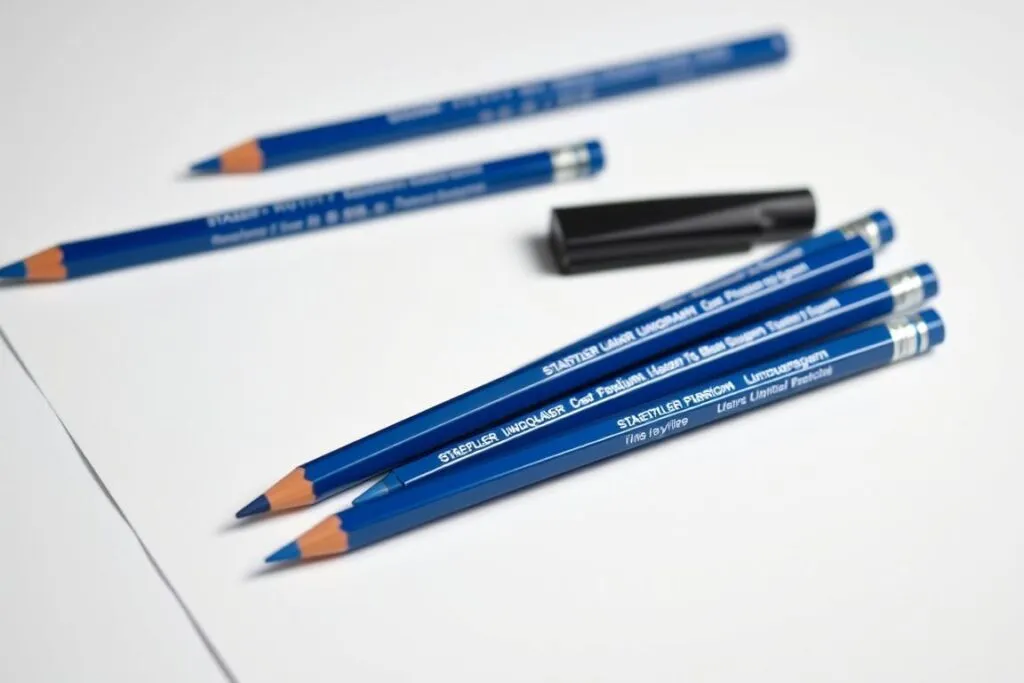 Staedtler Mars Lumograph pencil set arranged on drawing paper
