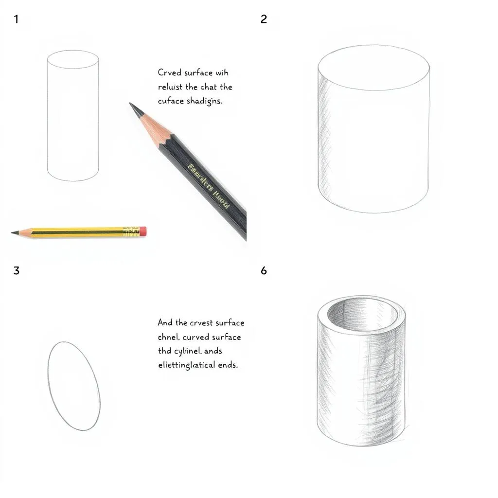 Step-by-step drawing of a cylinder with proper shading techniques