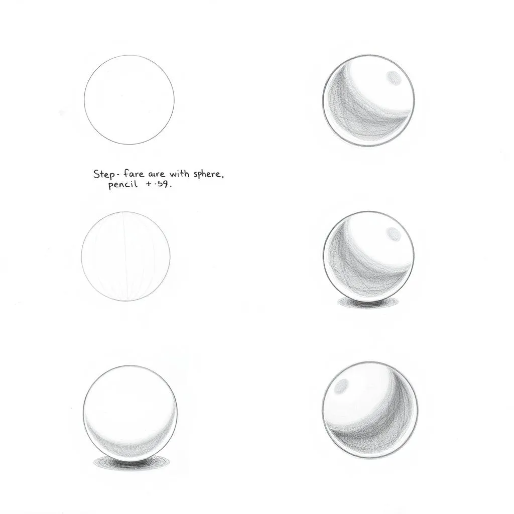 Step-by-step drawing of a sphere with pencil shading