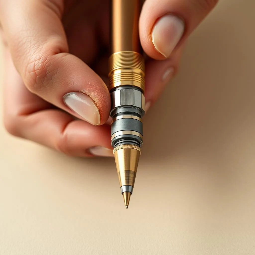 Twist-mechanism mechanical pencil being rotated to advance lead